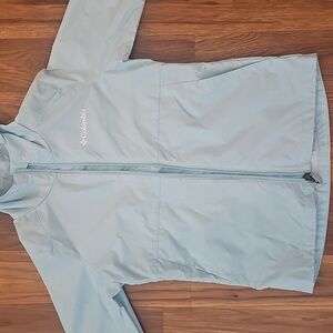 Columbia Light Blue Hooded Rain Jacket, Child Size Small (7/8)